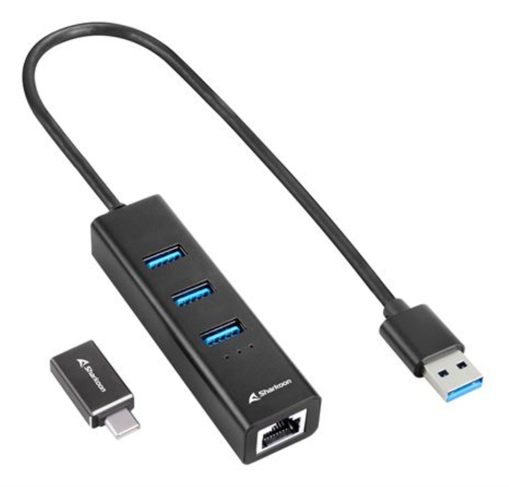 HUB USB SHARKOON 3X3.2 GEN 1 + RJ45 ALUMINIO NEGRO