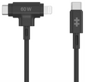 HYPER SILICONE USB-C TO USB-C AND LIGHTNING HYBRID 60W CABLE - BLACK