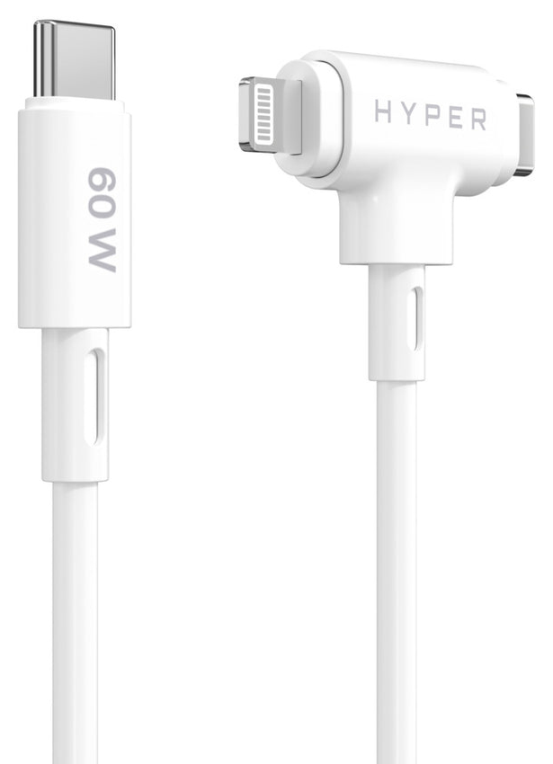 HYPER SILICONE USB-C TO USB-C AND LIGHTNING HYBRID 60W CABLE - WHITE - detalle