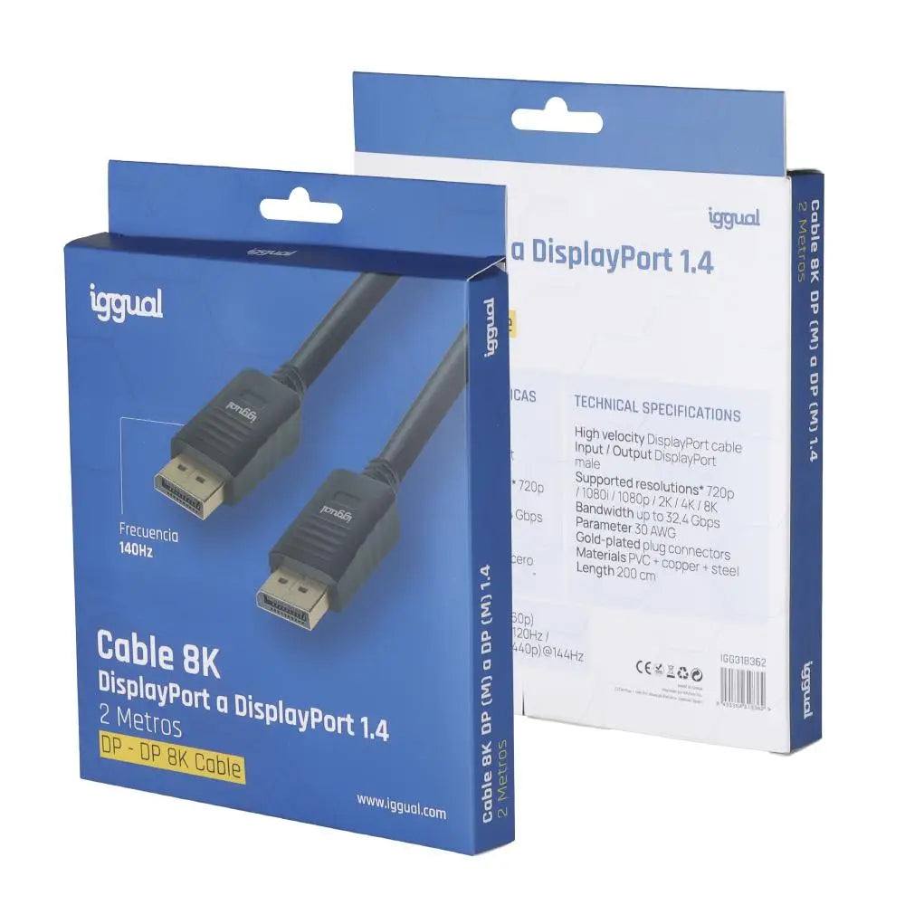 iggual Cable DisplayPort (M) 1.4 8K@60hz 2 metros - detalle