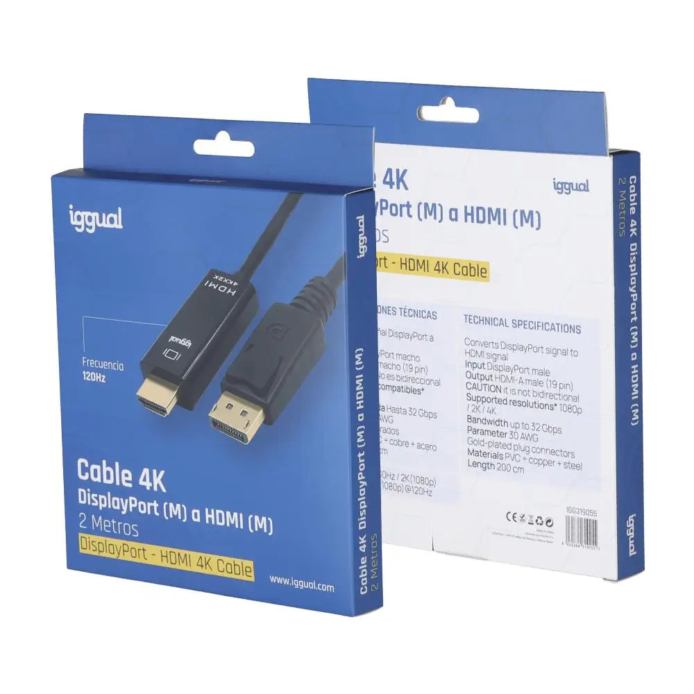 iggual Cable DisplayPort (M) a HDMI (M) 4K 2metros - detalle