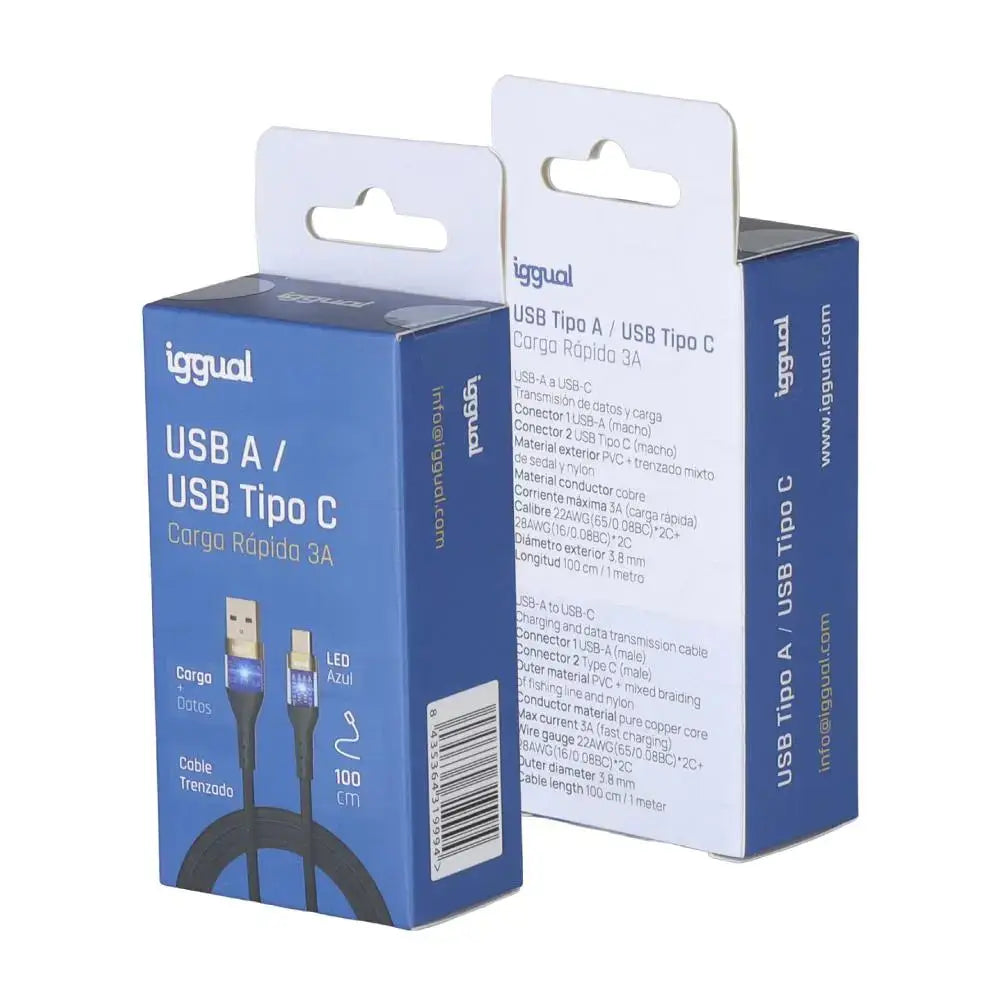 iggual Cable USB-A a tipo C 3A 100 cm trenzado LED - detalle