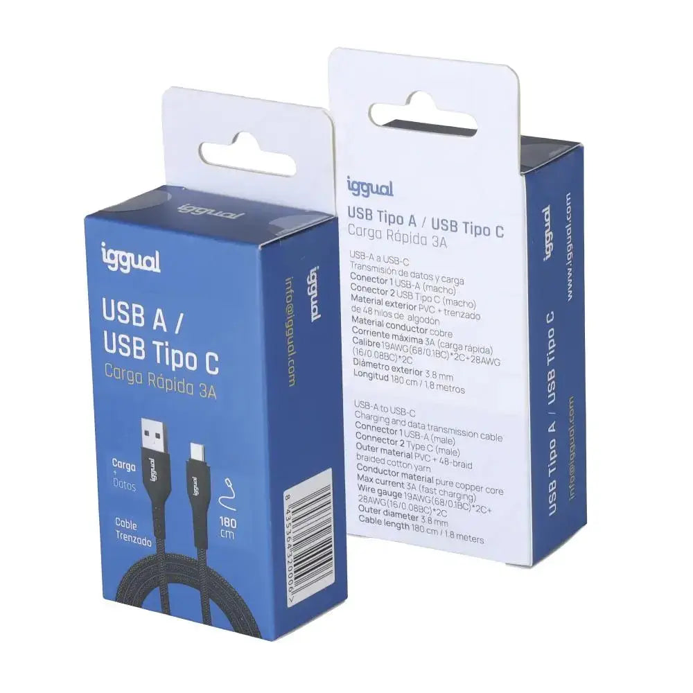 iggual Cable USB-A a tipo C 3A 180 cm trenzado - detalle