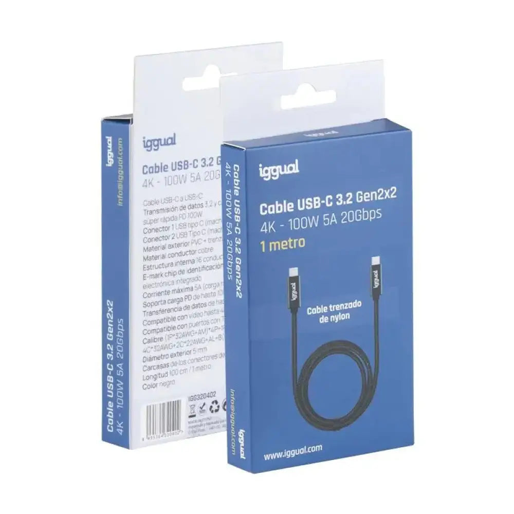 iggual Cable USB-C 3.2 Gen2x2 100W 5A 4K 1m nylon - detalle