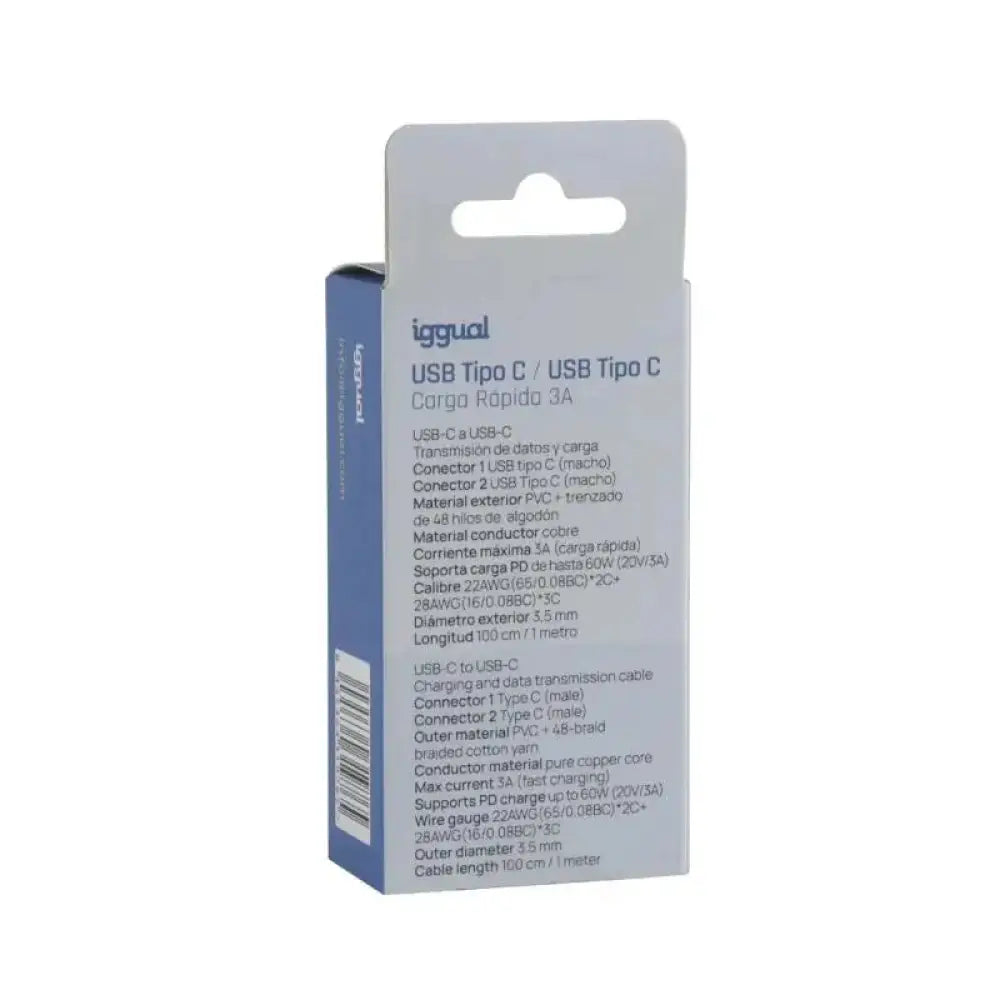 iggual Cable USB-C a tipo C 60W 3A 100 cm trenzado - detalle