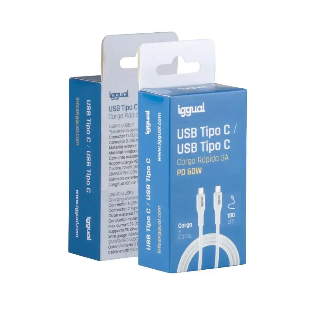 iggual Cable USB-C/USB-C 100 cm blanco Q3.0 3A 60W - detalle