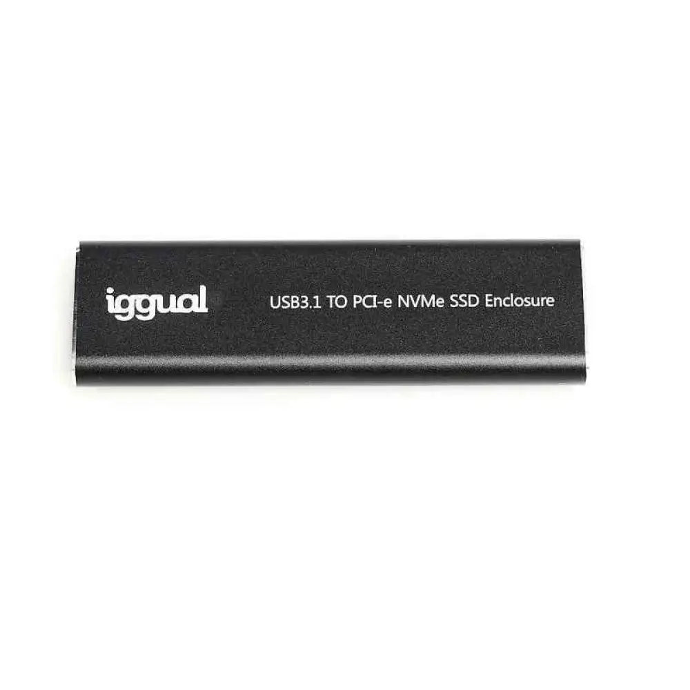 Caja externa IGGUAL para SSD M.2 NVMe y SATA con conexión USB-C 3.1, compatible con discos duros y SSDs.