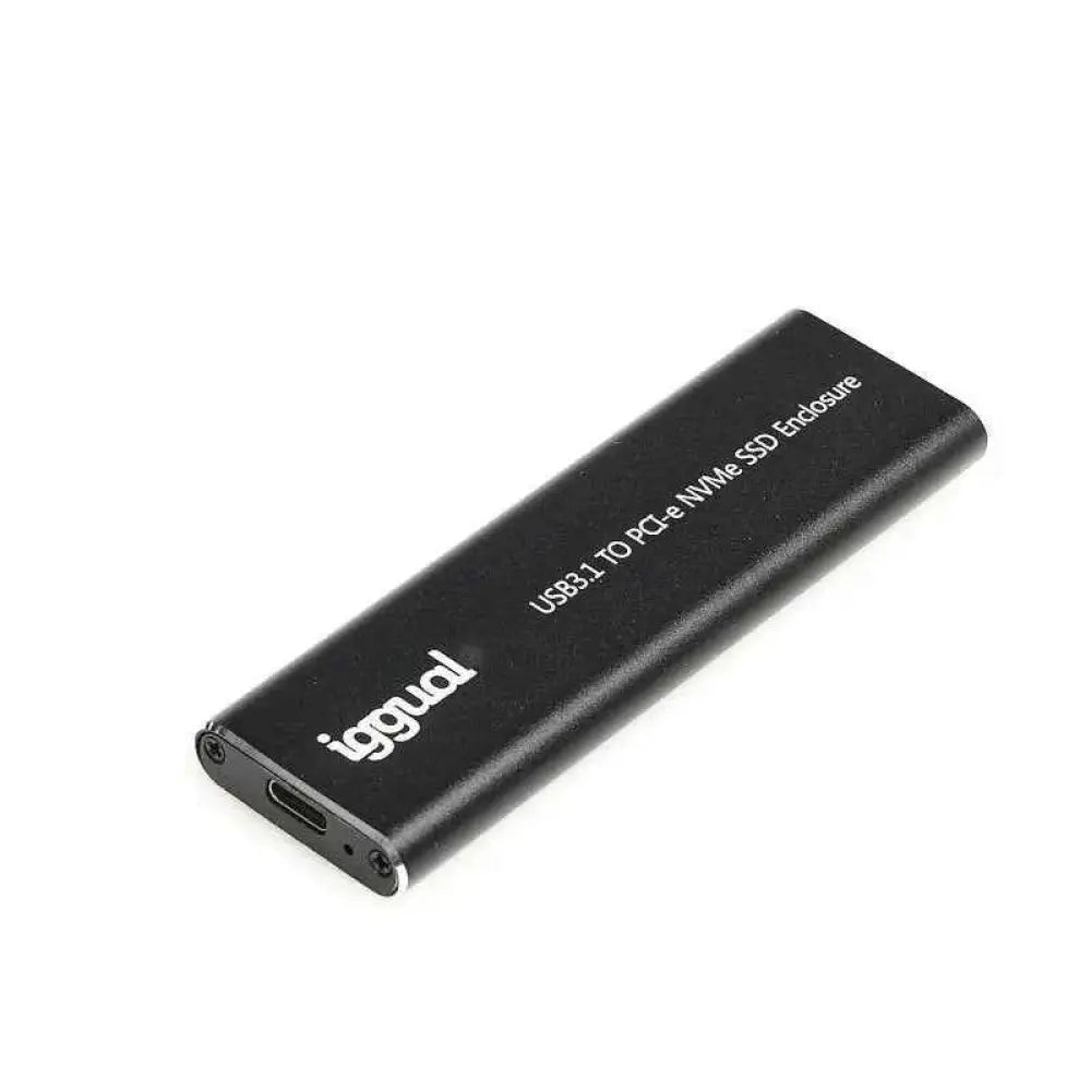 Caja externa IGGUAL para SSD M.2 NVMe y SATA con conexión USB-C 3.1, diseñada para almacenamiento externo portátil.