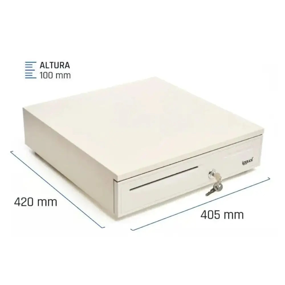 Cajón portamonedas IGGUAL IRON-50W blanco, cajón de efectivo de 42 cm con compartimentos para monedas y billetes.
