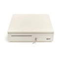 Cajón portamonedas IGGUAL IRON-50W en color blanco, de 42 cm para efectivo y monedas, para sistemas de caja registradora.