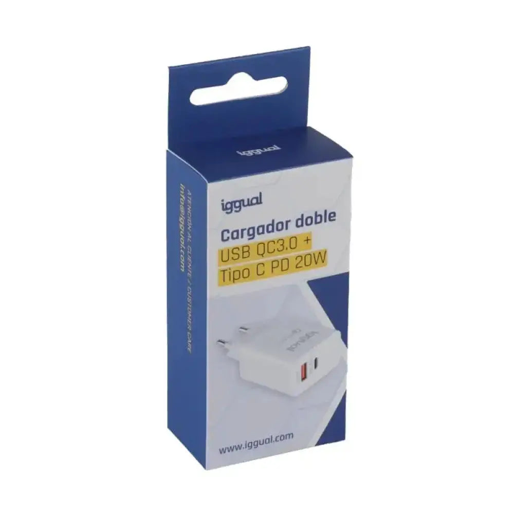 iggual Cargador doble USB QC3.0 + tipo C PD 20W - detalle