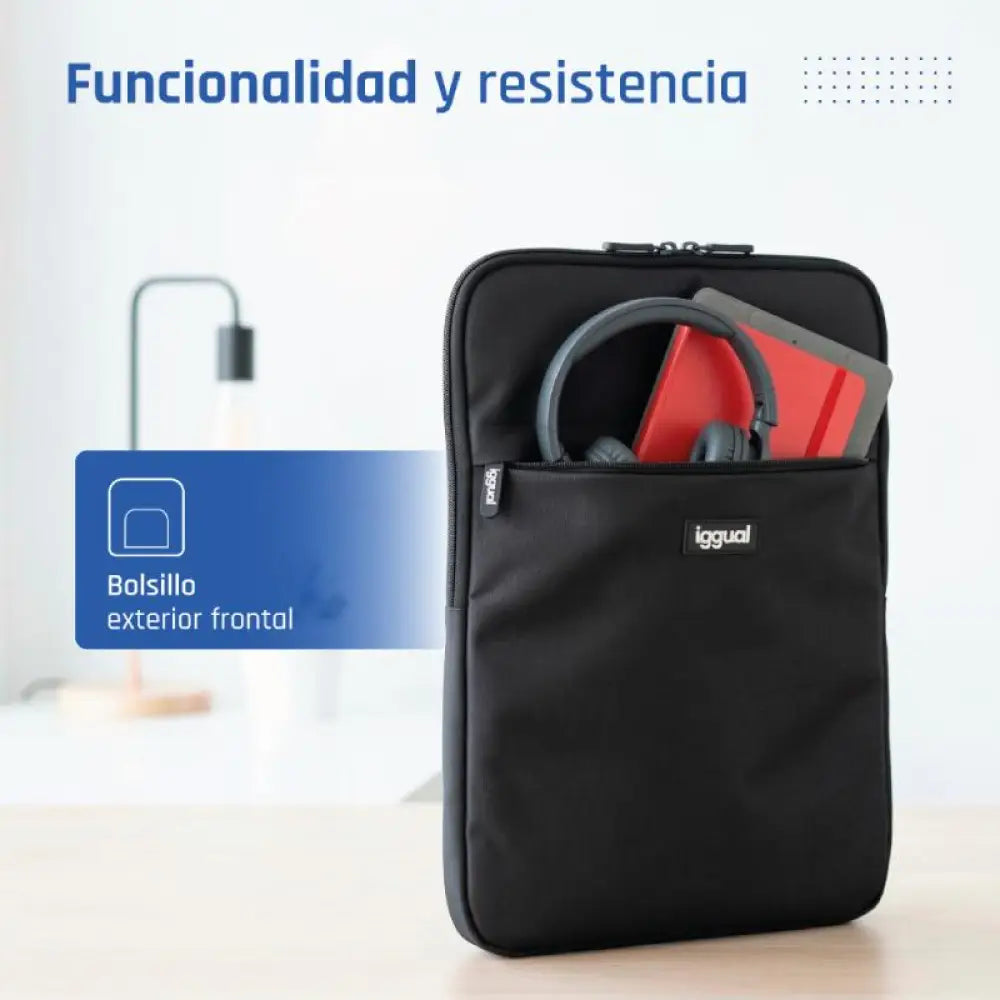 Funda portátil IGGUAL de 15.6 pulgadas para uso diario, con diseño acolchado y cierre resistente.