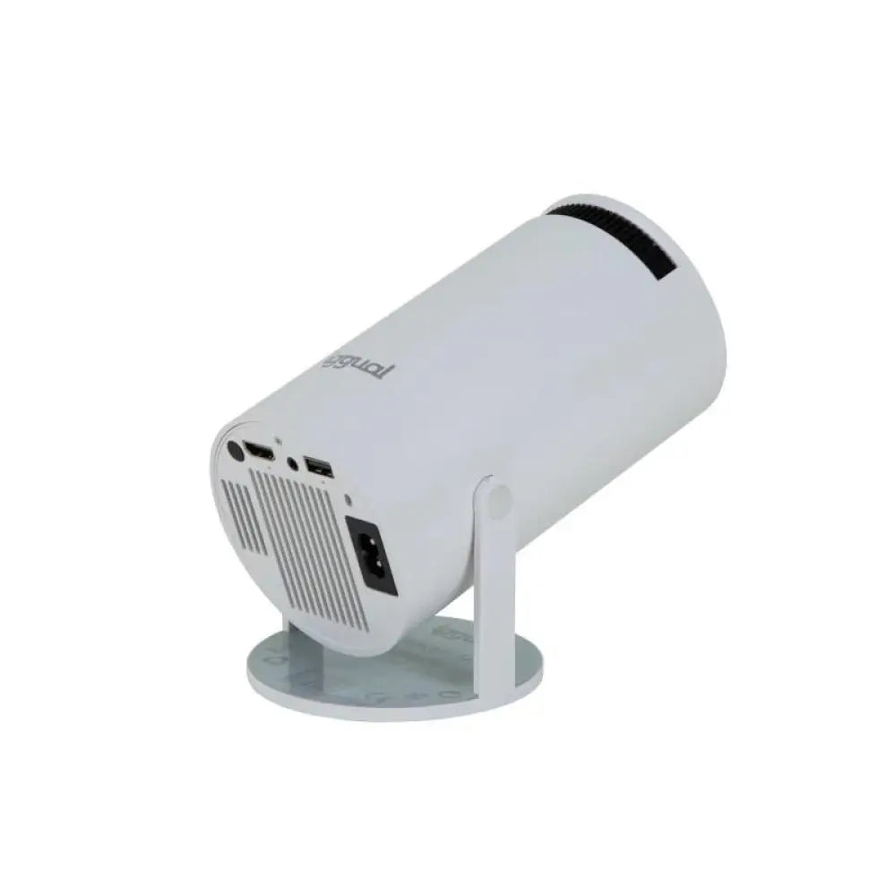 Proyector mini IGGUAL MP con resolución 720p, conectividad HDMI, WiFi, Bluetooth y Android, muestra imagen en pantalla.