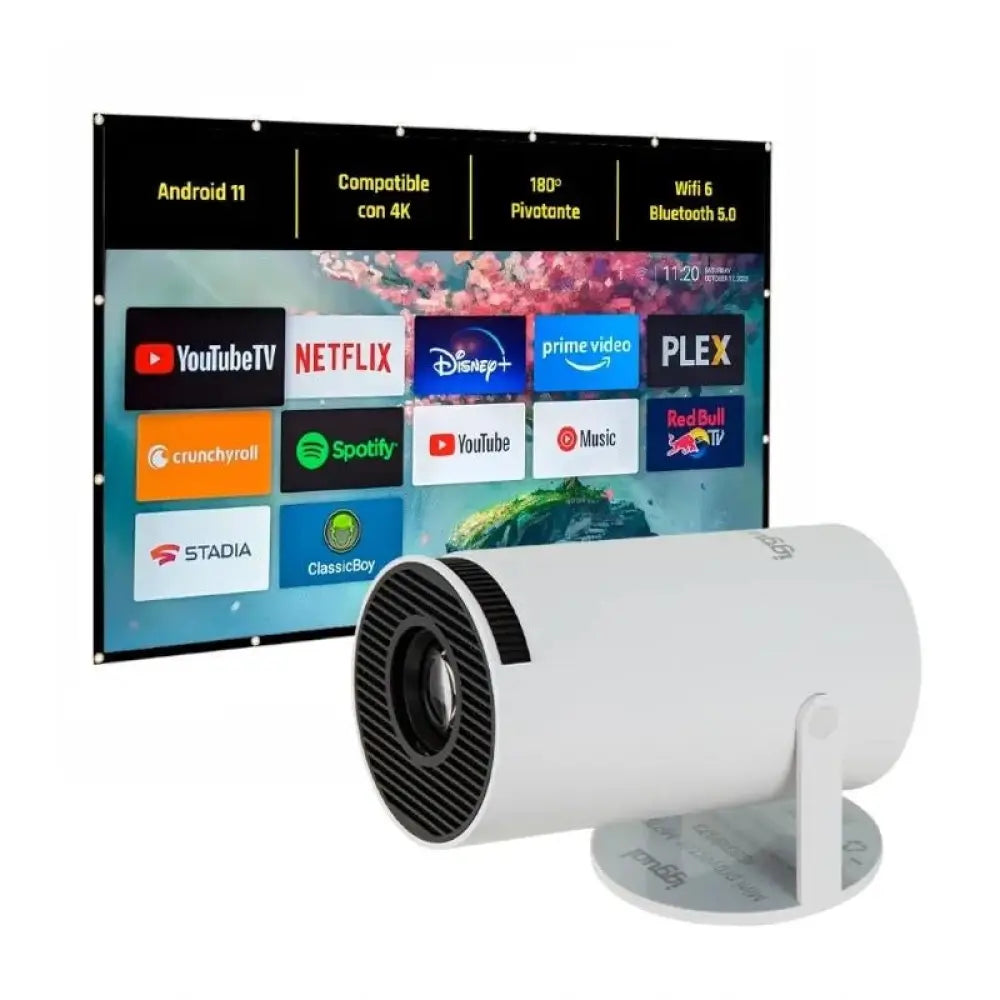 Proyector compacto IGGUAL con pantalla plegable de 120 pulgadas, ideal para proyecciones portátiles y entretenimiento en casa.
