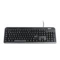 Teclado multimedia USB IGGUAL CK-BASIC-120T negro, con teclas rápidas y diseño compacto para uso en computadoras.