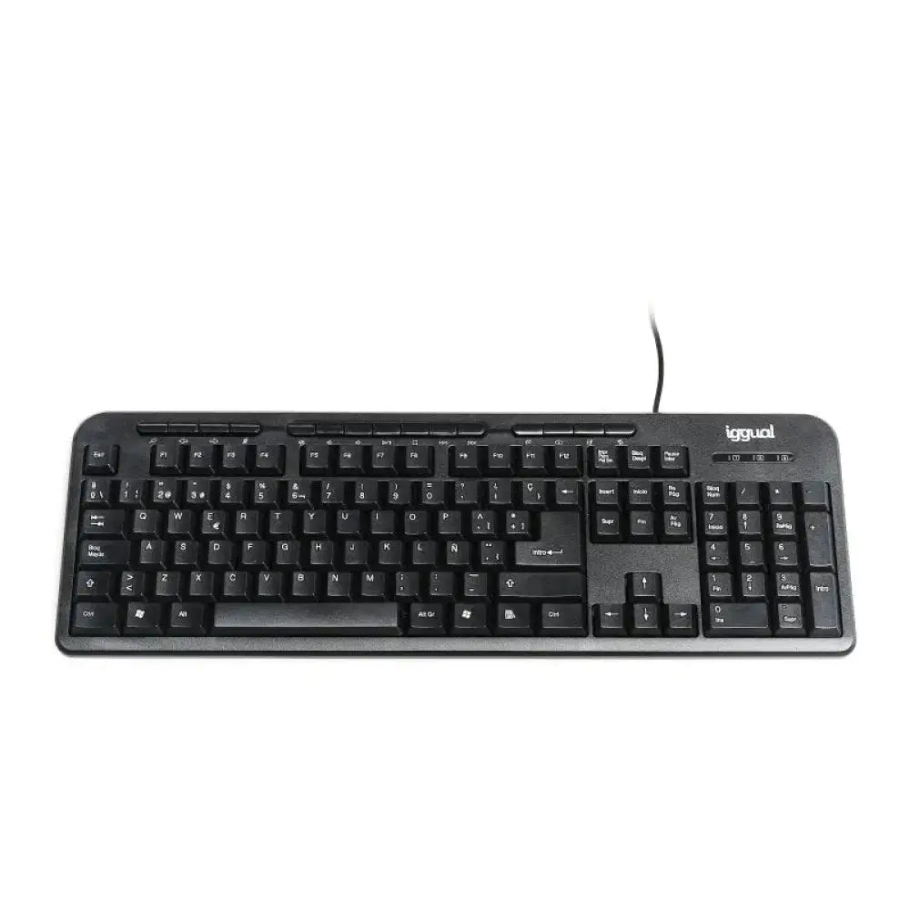 Teclado multimedia USB IGGUAL CK-BASIC-120T negro, con teclas rápidas y diseño compacto para uso en computadoras.