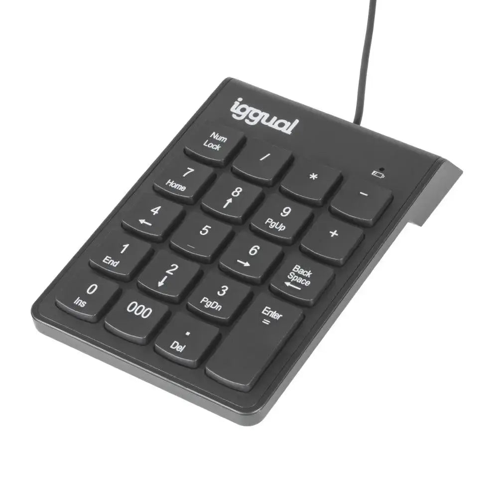 Teclado numérico USB IGGUAL CK-NUM-19T negro, teclado compacto para computadoras con teclas numéricas en color negro