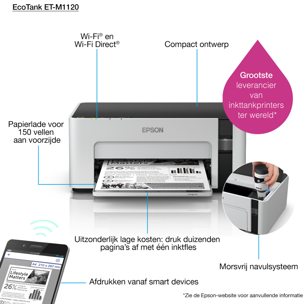 IMPRESORA EPSON MONOCROMO ECOTANK ET-M1120 A4 USB - detalle