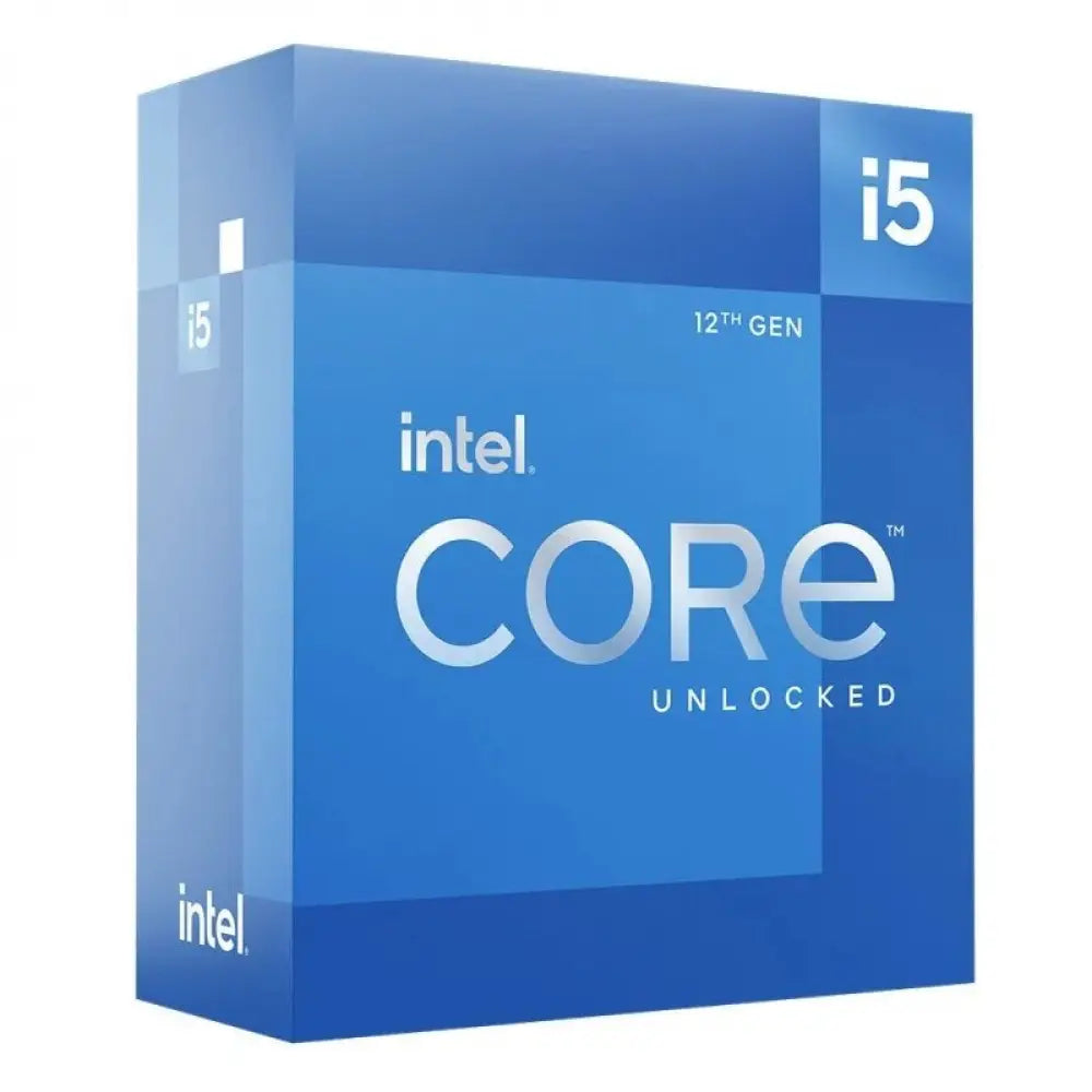 Procesador Intel Core i5 12600KF con 4.9GHz y 20MB de caché en caja para placa LGA 1700, vista frontal del procesador.