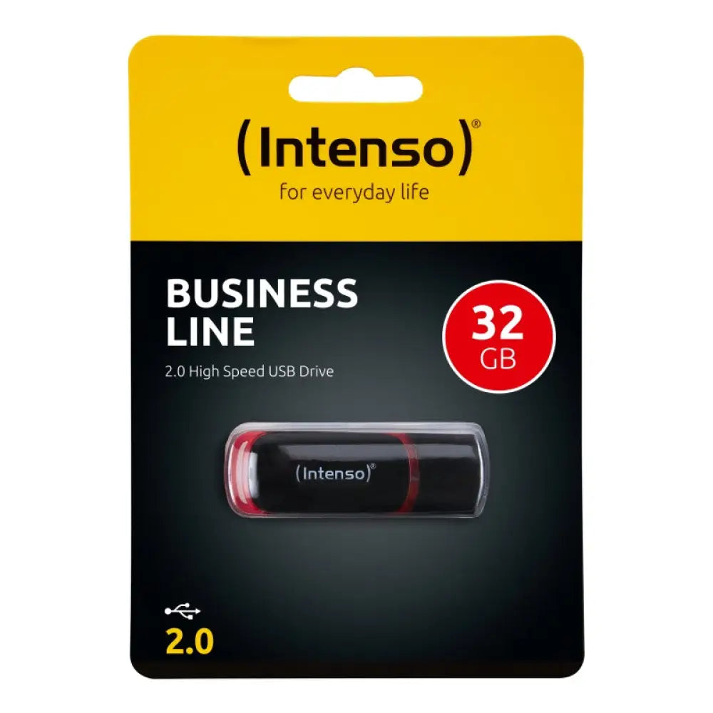 Pendrive USB 2.0 INTENSO Intenso 3511480 de 32GB para almacenamiento de datos, en color negro con logotipo de la marca.