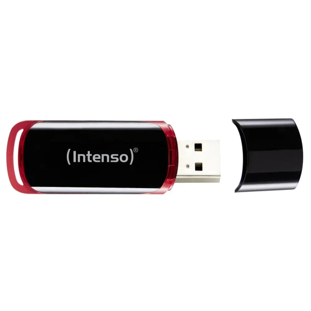 Pendrive USB 2.0 INTENSO 64GB de color negro, diseño compacto y portátil para almacenamiento de datos.