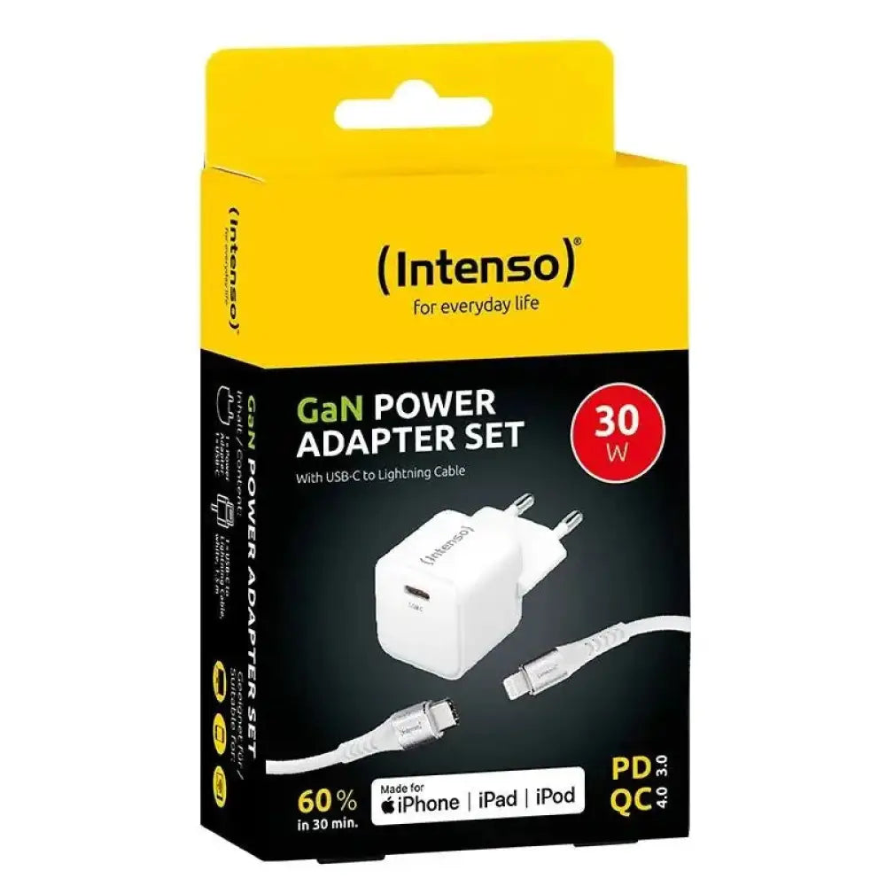 Intenso | KIT Cargador GaN W30C + Cable Lightning - detalle