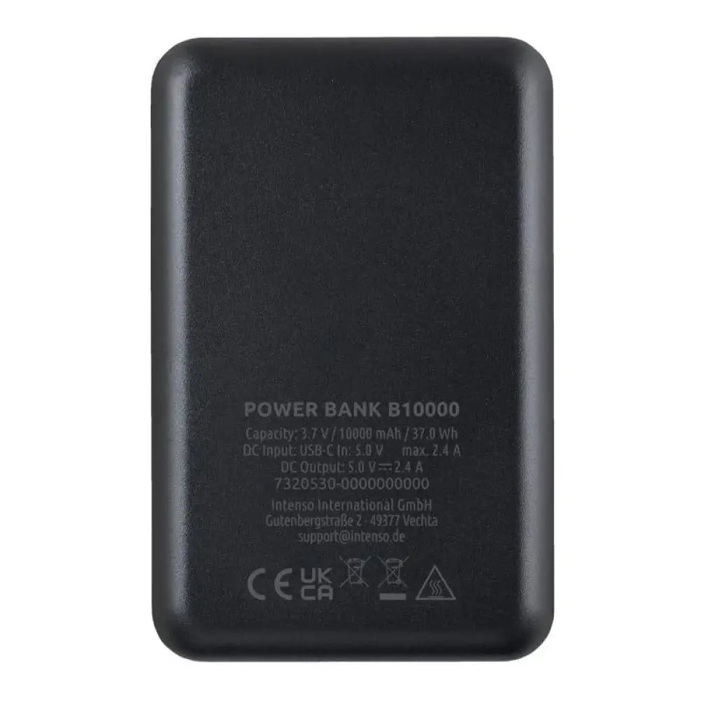 PowerBank INTENSO B10000 de 10000 mAh en color negro, carga rápida y portátil para dispositivos móviles.