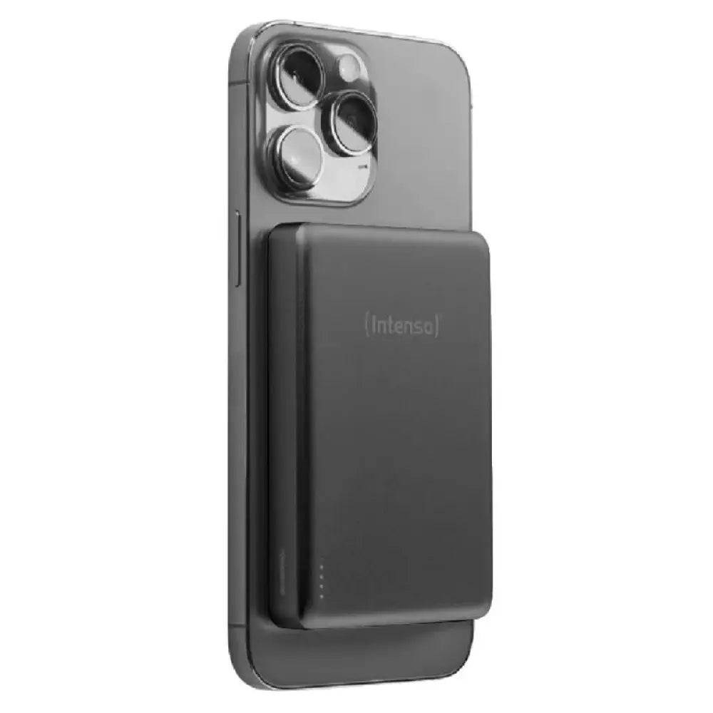Powerbank INTENSO MW10000 MagSafe gris, carga portátil con diseño compacto y conexión MagSafe para dispositivos compatibles.