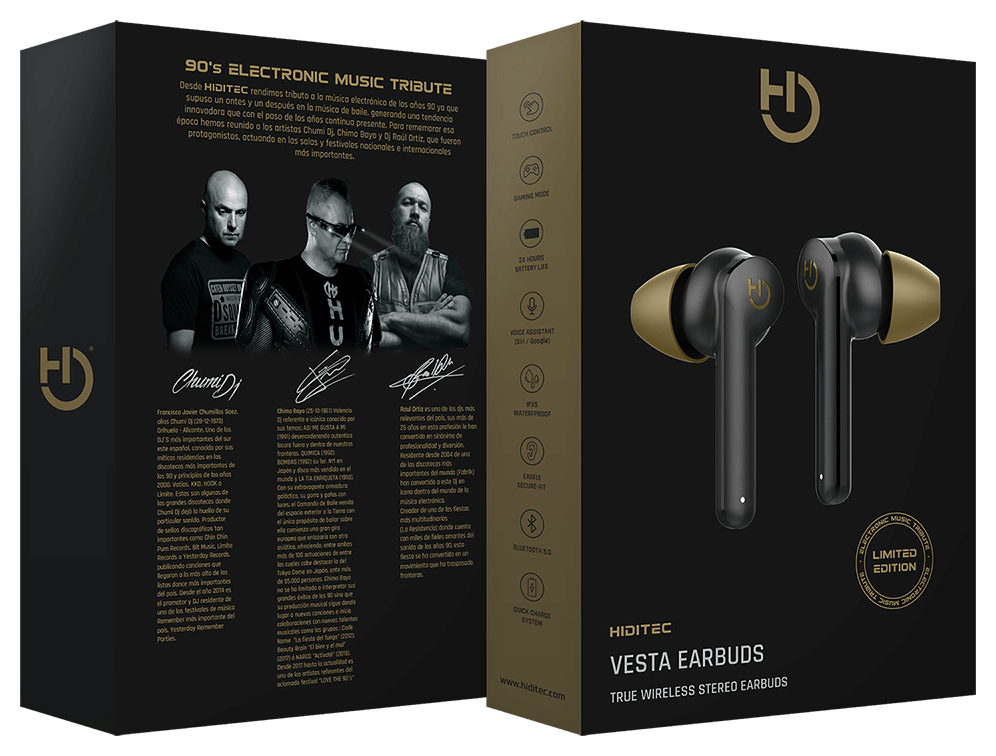 INTRAURICULAR HIDITEC BLUETOOTH VESTA 90S TWS LIMITED EDITION - detalle