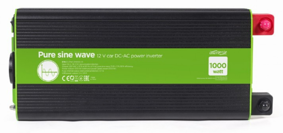 Gembird EG-PWC-PS1000-01 adaptador e inversor de corriente Auto 1000 W Negro. Verde