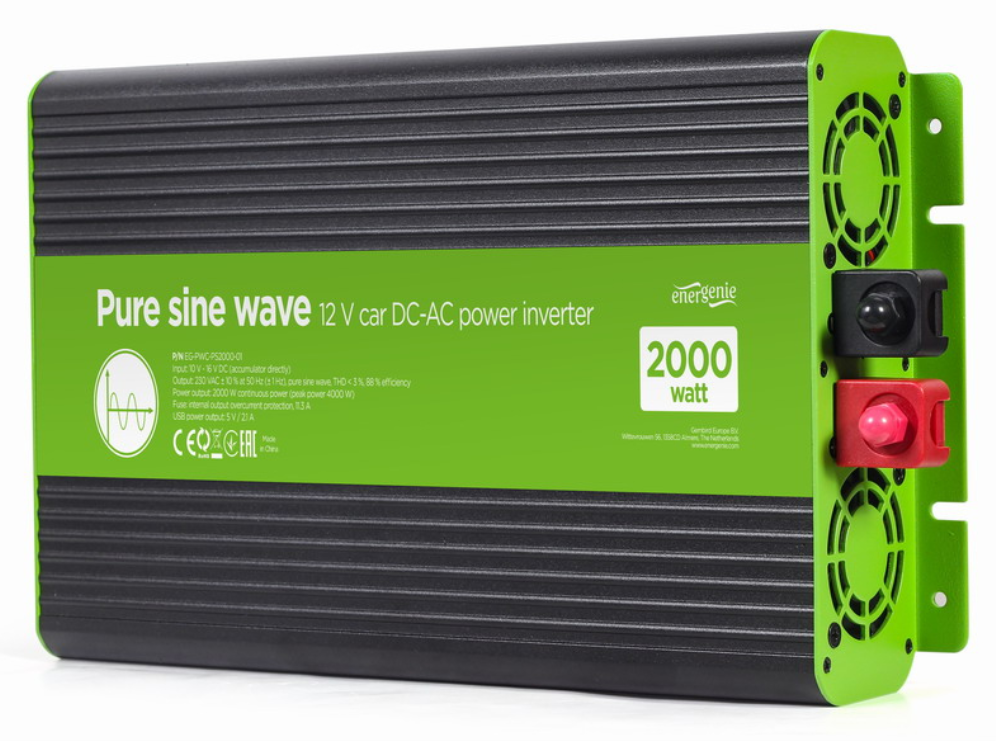 EnerGenie EG-PWC-PS2000-01 adaptador e inversor de corriente Auto 2000 W Negro. Verde