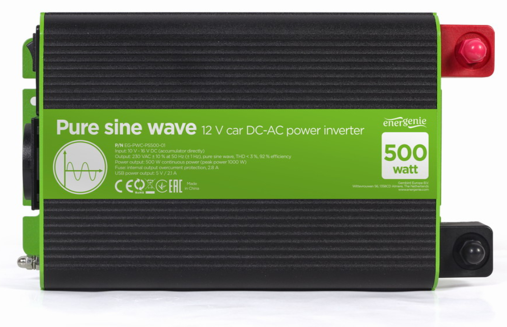 INVERSOR CORRIENTE DC-AC GEMBIRD COCHE DE ONDA SINUSOIDAL PURA DE 12 V 500 W - detalle