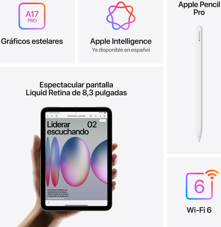 IPAD APPLE IPAD MINI 2024 8,3" A17 PRO WI-FI 128GB GREY - detalle