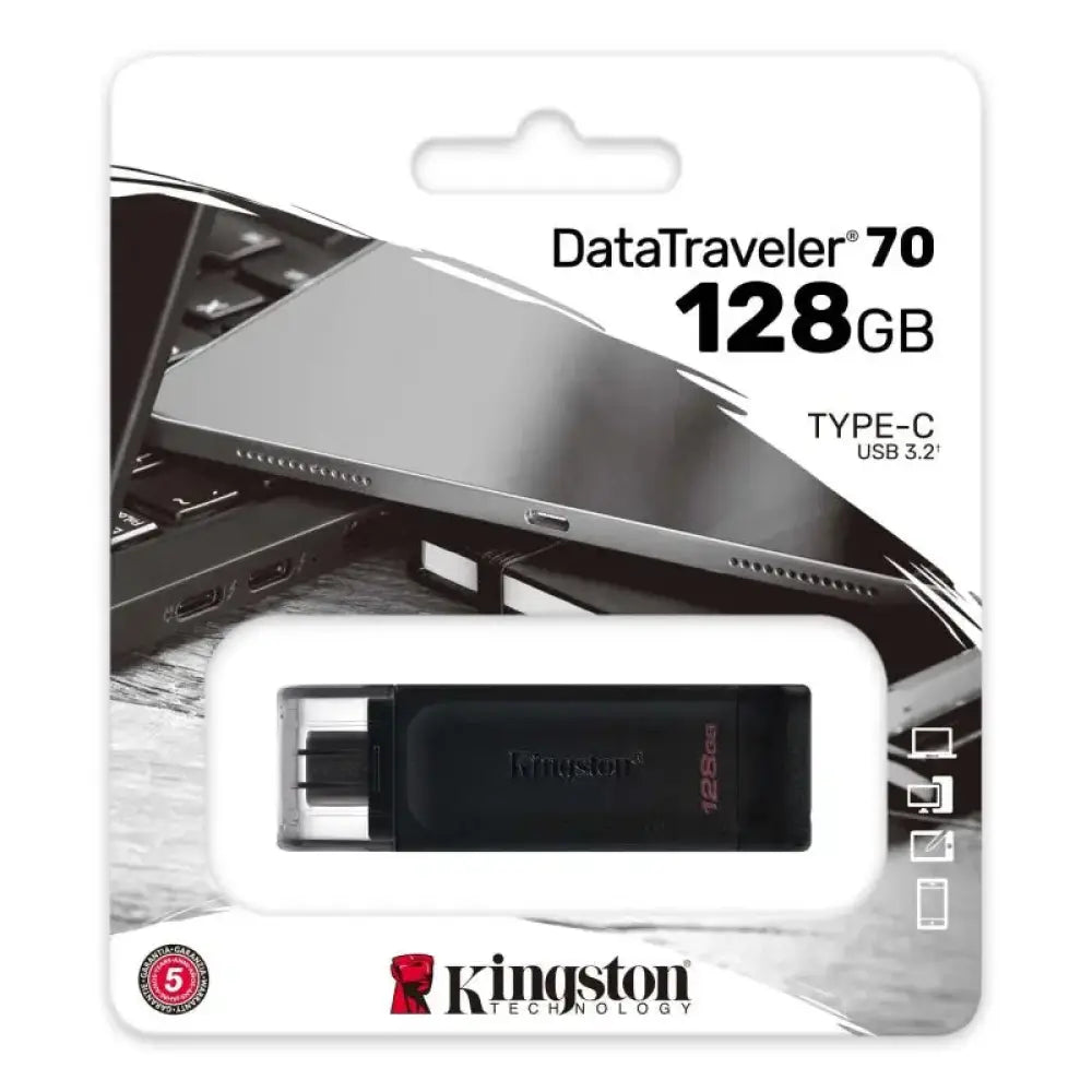 Pendrive USB Kingston DataTraveler DT70 128GB USB C 3.2 negro para transferencia rápida de datos