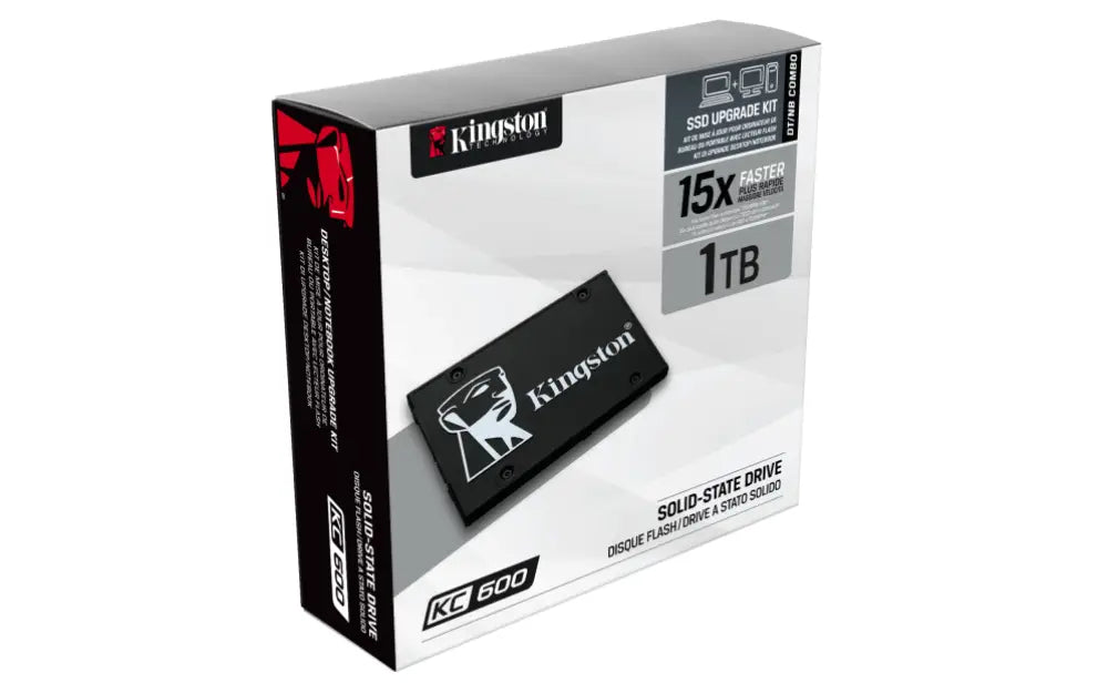 Disco duro interno Kingston SSD KC600 SATA3 de 1024 GB en formato 2.5 pulgadas, vista del dispositivo.