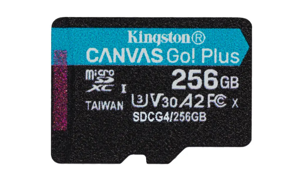 Kingston Technology Tarjeta microSDXC Canvas Go Plus Gen4 de 256 GB. 200 MB/s. A2 U3 V30 y adaptador - detalle