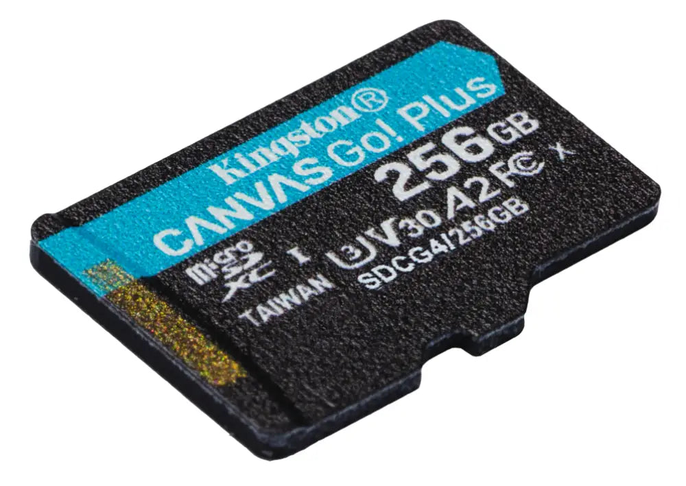 Kingston Technology Tarjeta microSDXC Canvas Go Plus Gen4 de 256 GB. 200 MB/s. A2 U3 V30 y adaptador - detalle