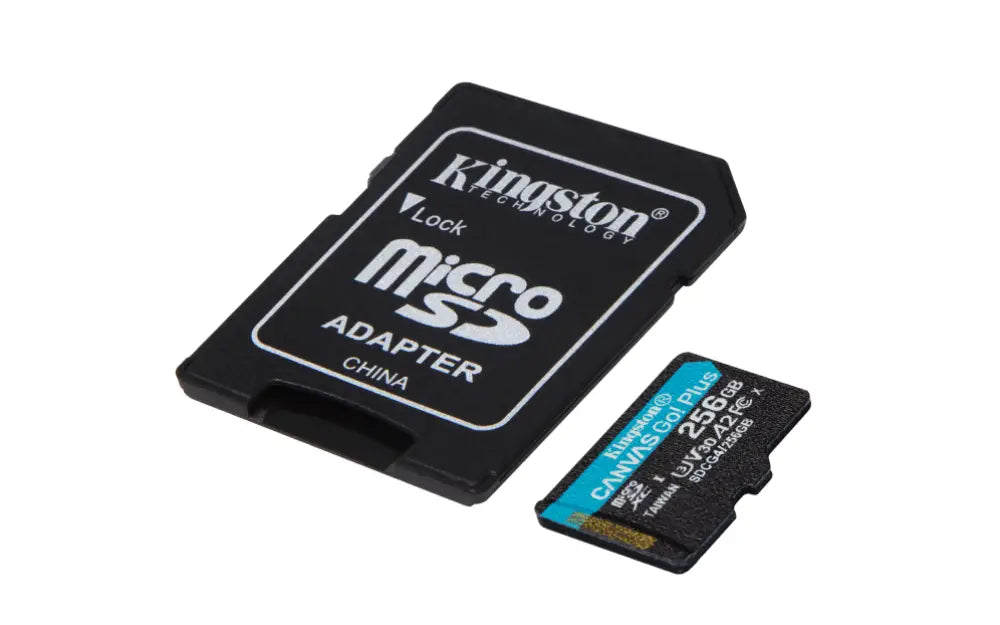 Kingston Technology Tarjeta microSDXC Canvas Go Plus Gen4 de 256 GB. 200 MB/s. A2 U3 V30 y adaptador - detalle