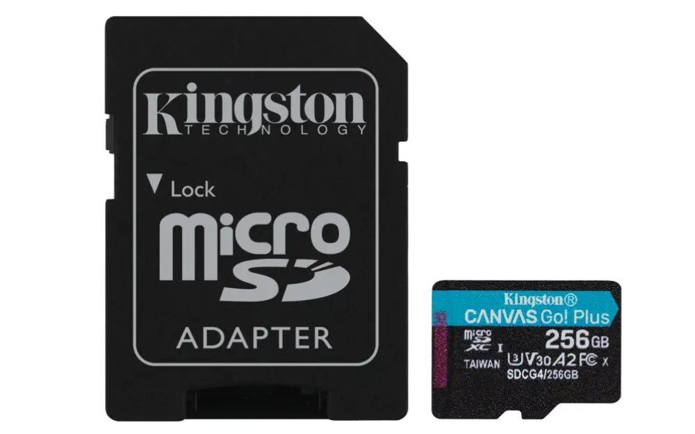 Kingston Technology Tarjeta microSDXC Canvas Go Plus Gen4 de 256 GB. 200 MB/s. A2 U3 V30 y adaptador