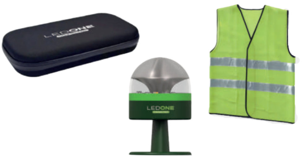 KIT CHALECO + FUNDA + LUZ DE EMERGENCIA BALIZA LED ONE - detalle