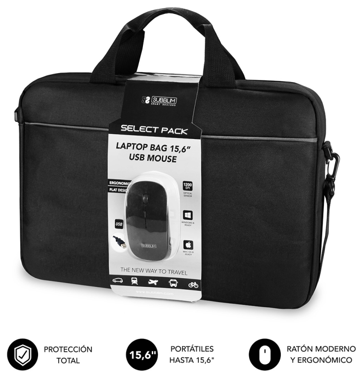 KIT MALETIN+RATON SUBBLIM LAPTOP BAG 15,6" NEGRO