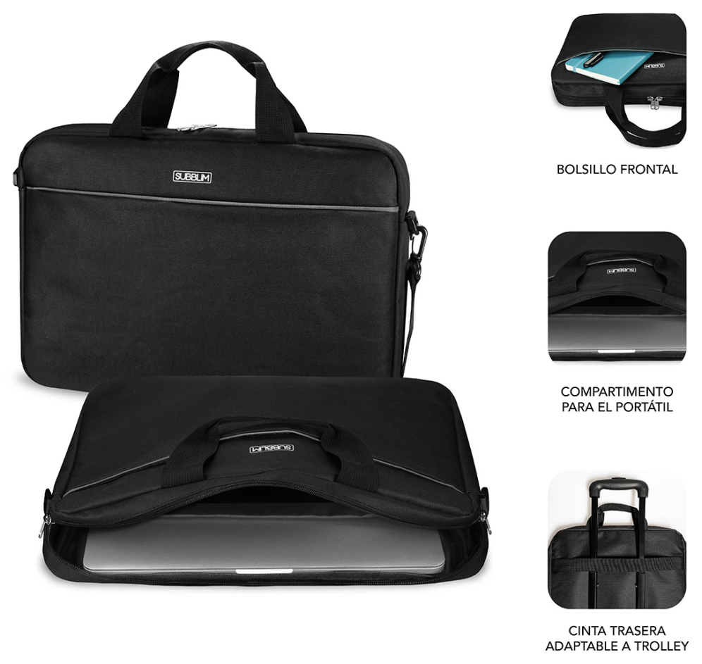 KIT MALETIN+RATON SUBBLIM LAPTOP BAG 15,6" NEGRO - detalle
