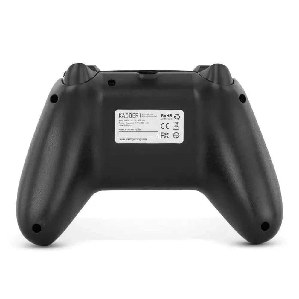 Controlador inalámbrico KROM KADOER para gaming multiplataforma en color negro, con botones y palancas visibles.