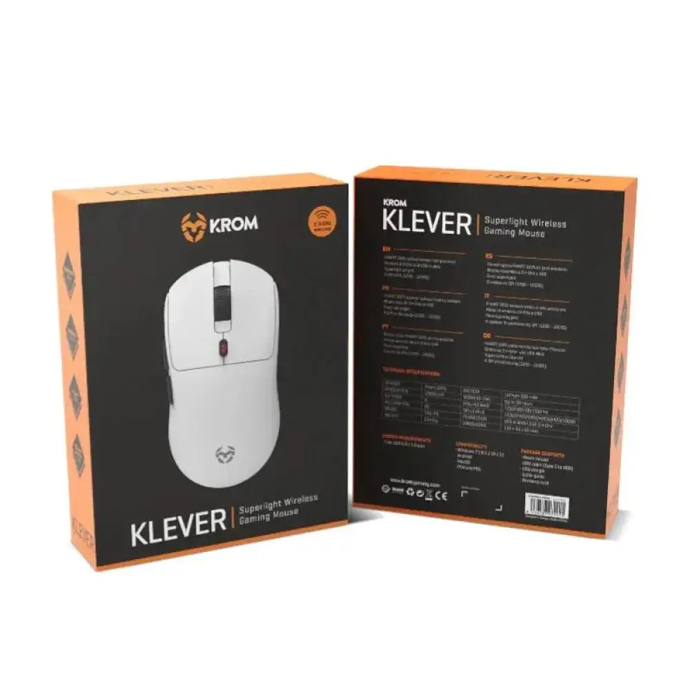 KROM KLEVER Raton gaming superligero wireless Blco - detalle