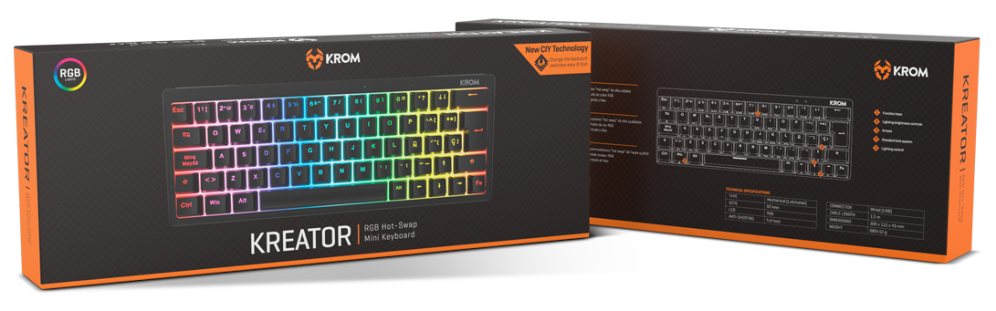 KROM KREATOR MINI TECLADO MECÁNICO RGB - detalle