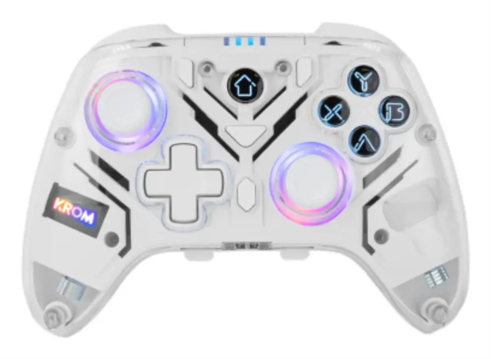 Krom NXKROMKRYSTAL mando y volante Transparente. Blanco Bluetooth/USB Gamepad Analógico/Digital Android. Nintendo Switch