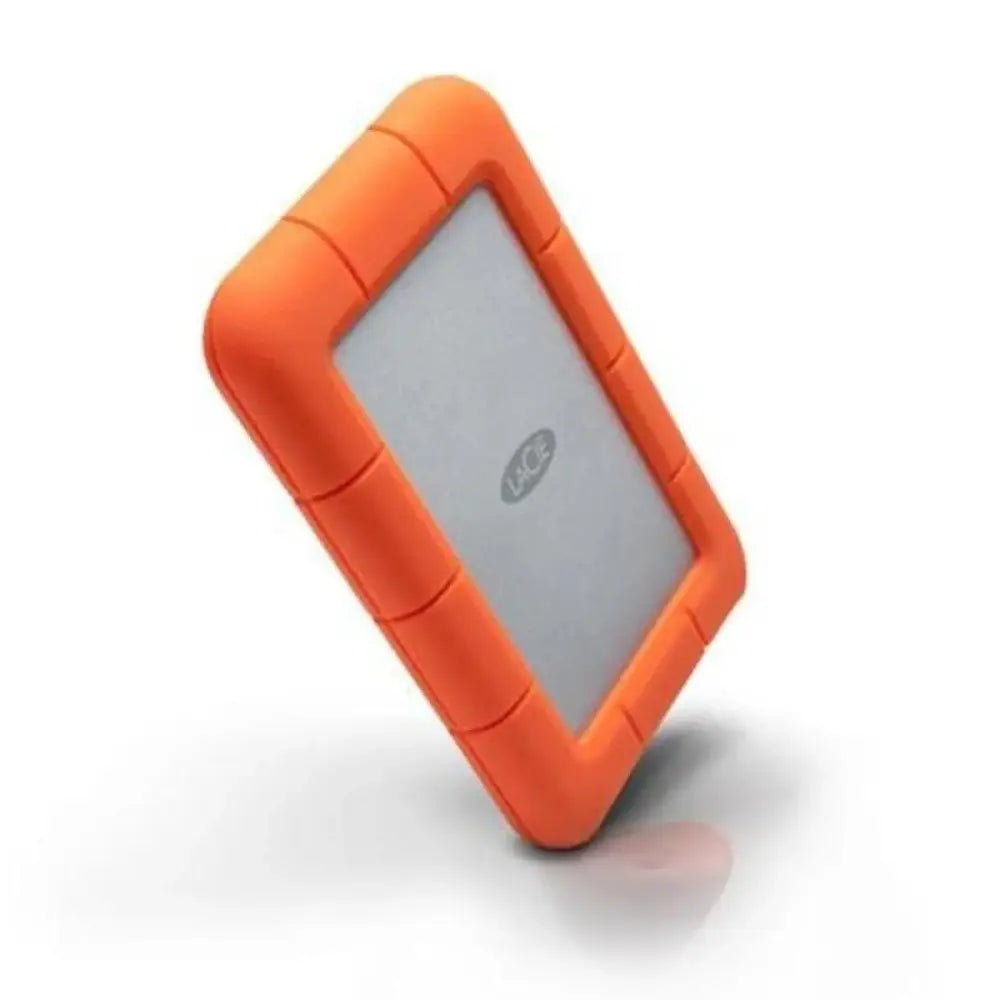 Disco externo LaCie Rugged Mini de 2TB, resistente, portátil, con conexión USB-C, tamaño 2.5 pulgadas.