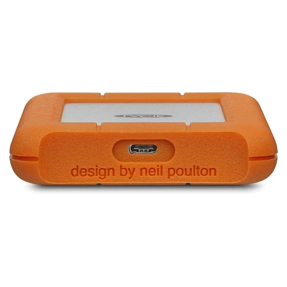 Disco externo LaCie Rugged Mini de 5TB de 2.5 pulgadas con conexión USB-C, resistente y portátil.