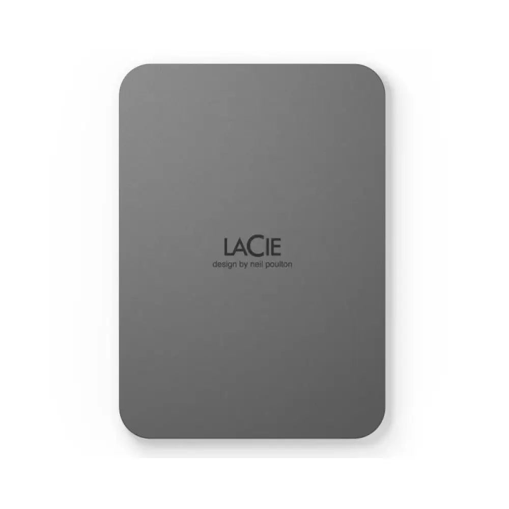Disco externo Lacie Mobile Drive Secure de 4TB en color gris, portátil y con conexión USB-C para almacenamiento seguro.