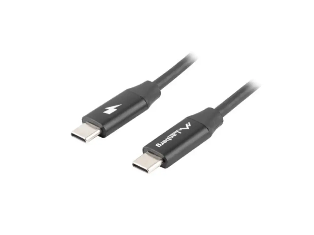 Cable USB 2.0 USB-C de 0.5 m negro de la marca LANBERG, compatible con carga rápida y transferencia de datos.